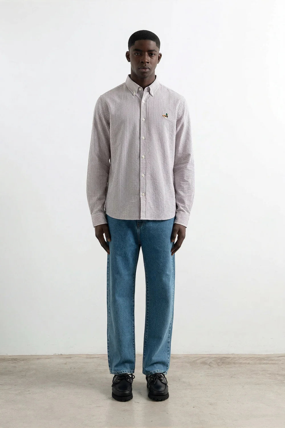 EDMMOND DUCK STRIPED SHIRT PLAIN CHOCOLATE