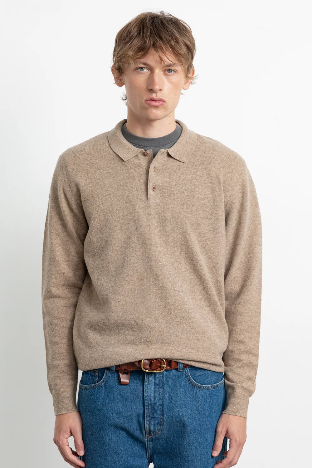 EDMMOND WOOL POLO PLAIN TAN