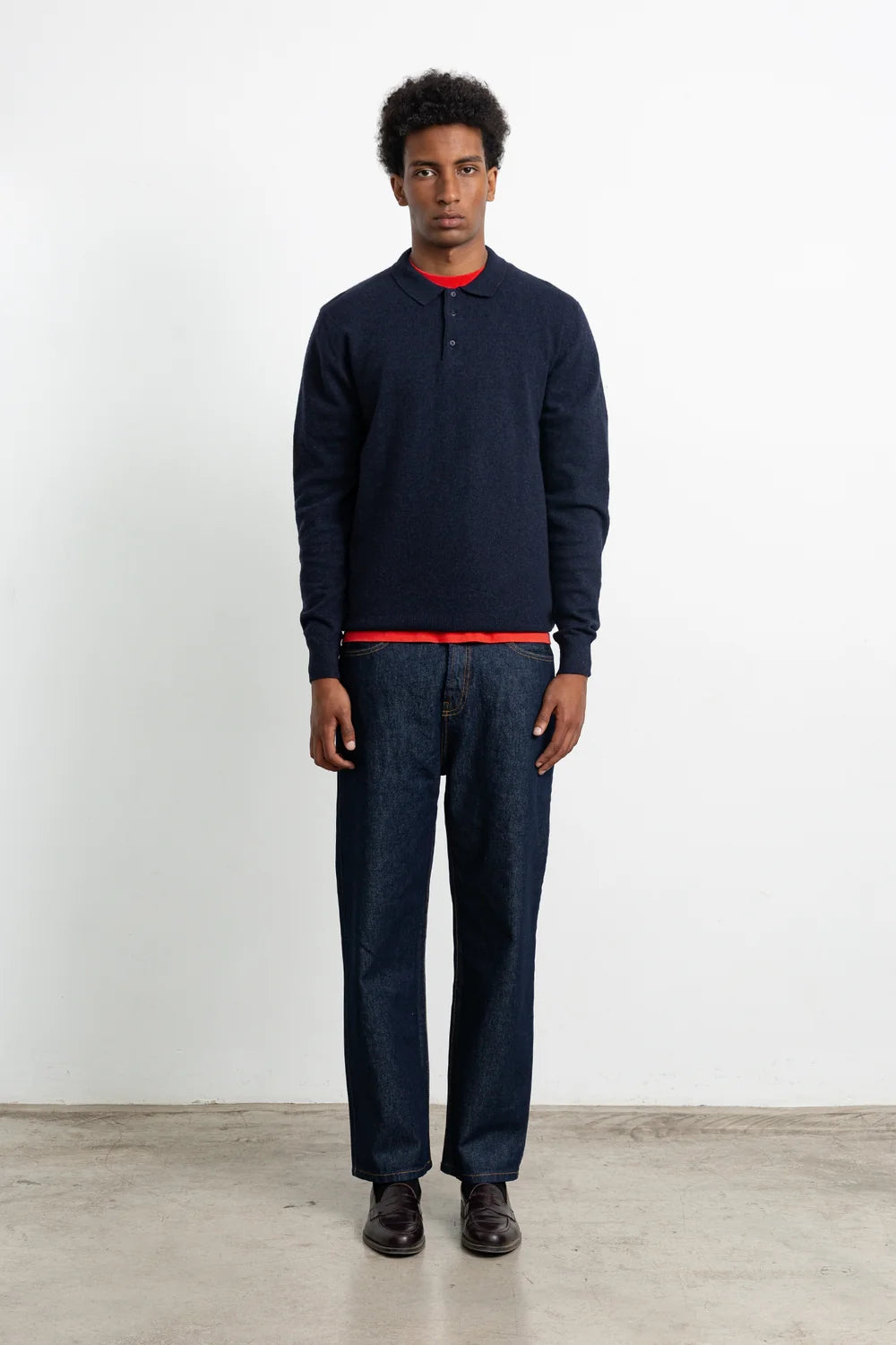 EDMMOND WOOL POLO PLAIN NAVY
