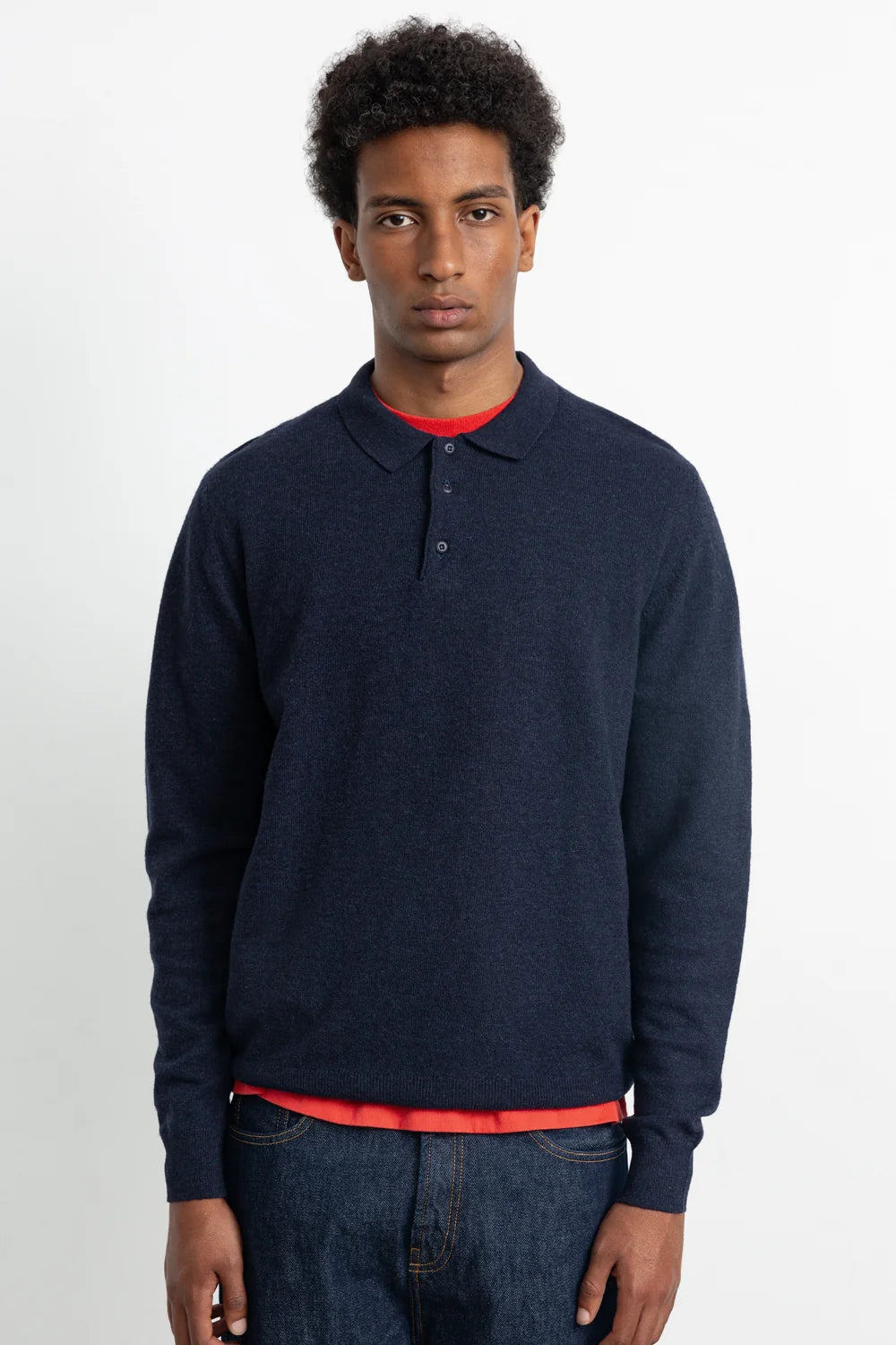EDMMOND WOOL POLO PLAIN NAVY