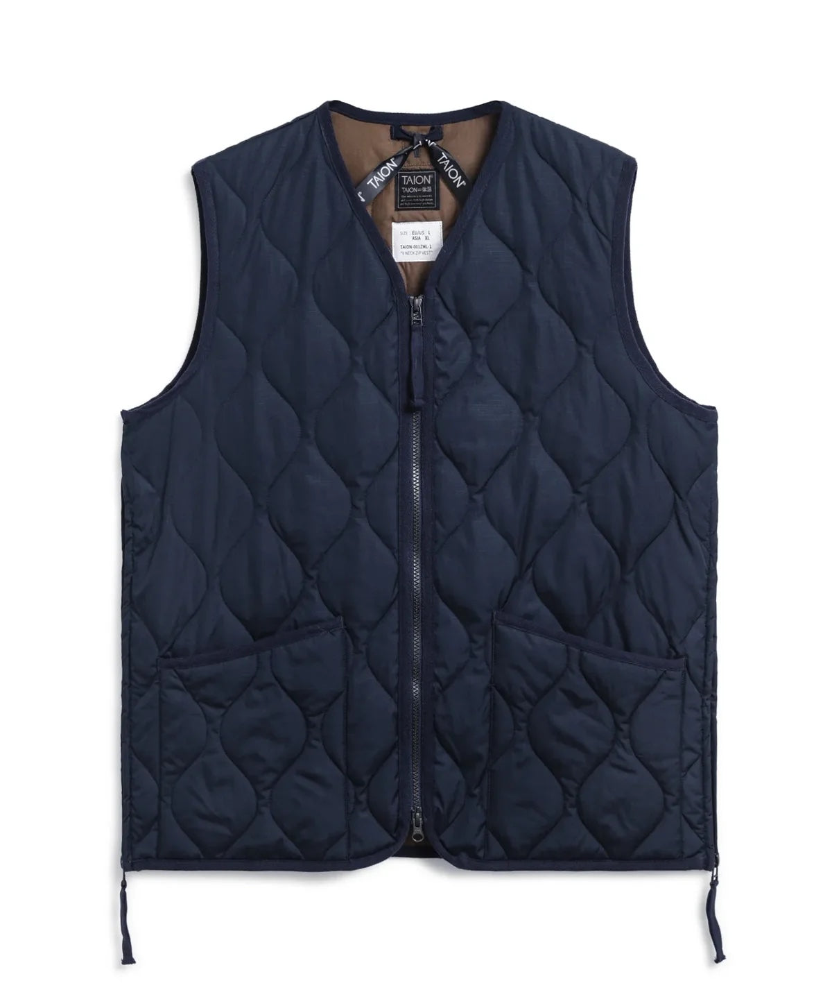 TAION MILITARY ZIP V NECK DOWN VEST D.NAVY (HARD SHELL)