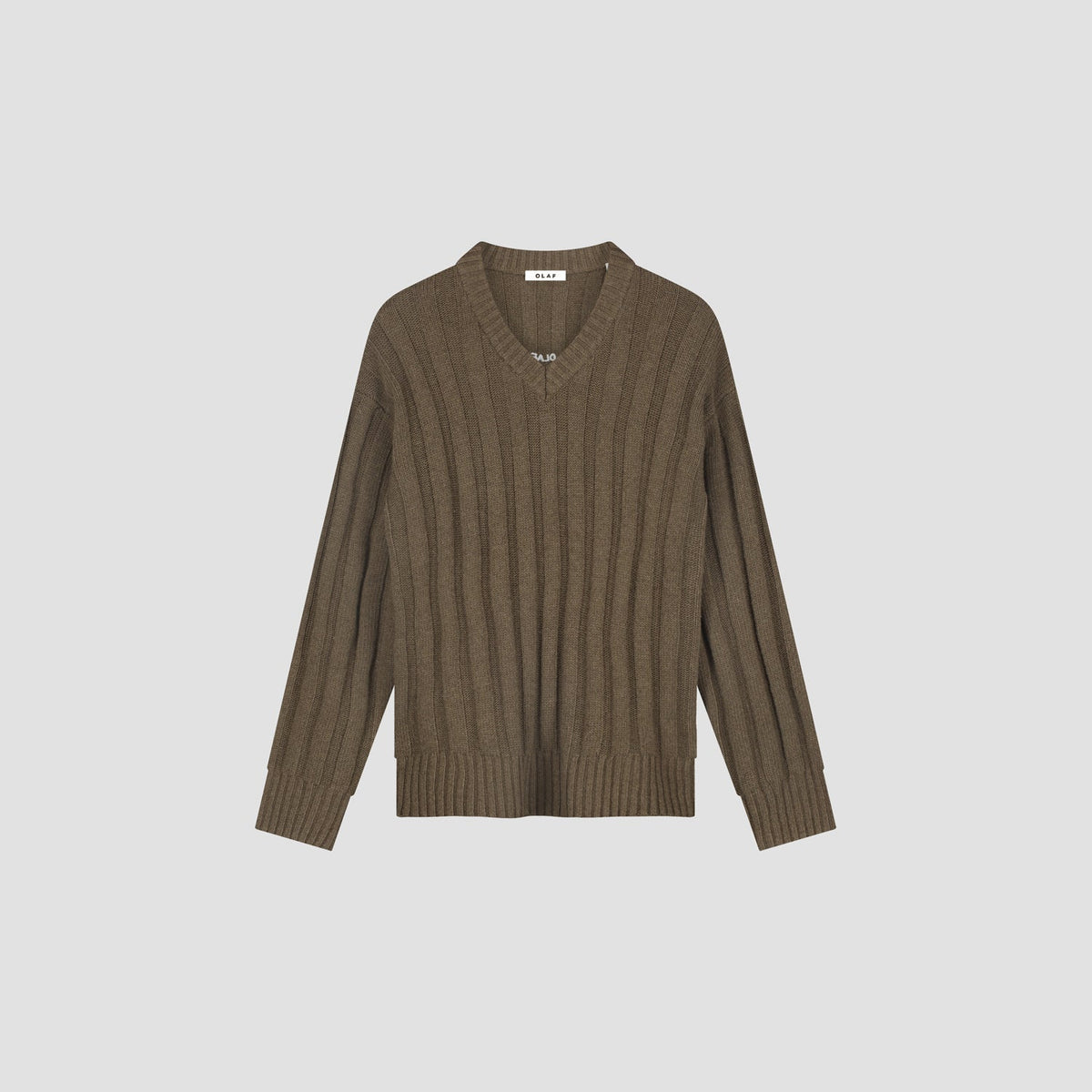 OLAF HUSSEIN RIBBED KNITTED V-NECK - CHOCOLATE CHIP