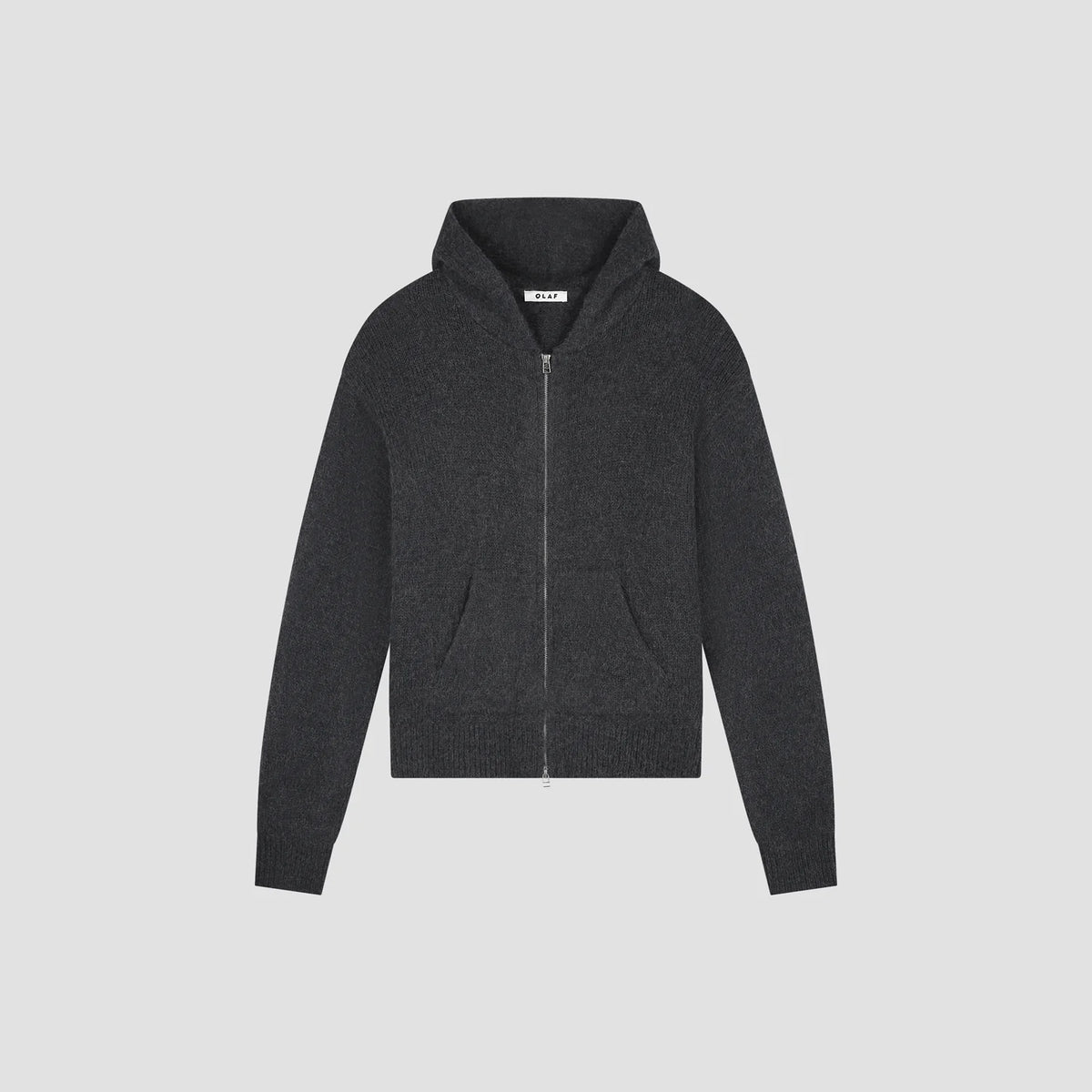OLAF HUSSEIN  ZIP KNITTED HOODIE - CHARCOAL