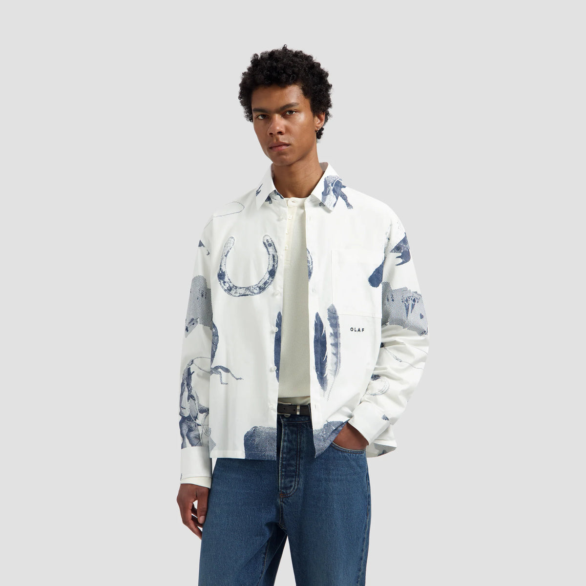 COWBOY AOP BOXY TEE WHITE/NAVY