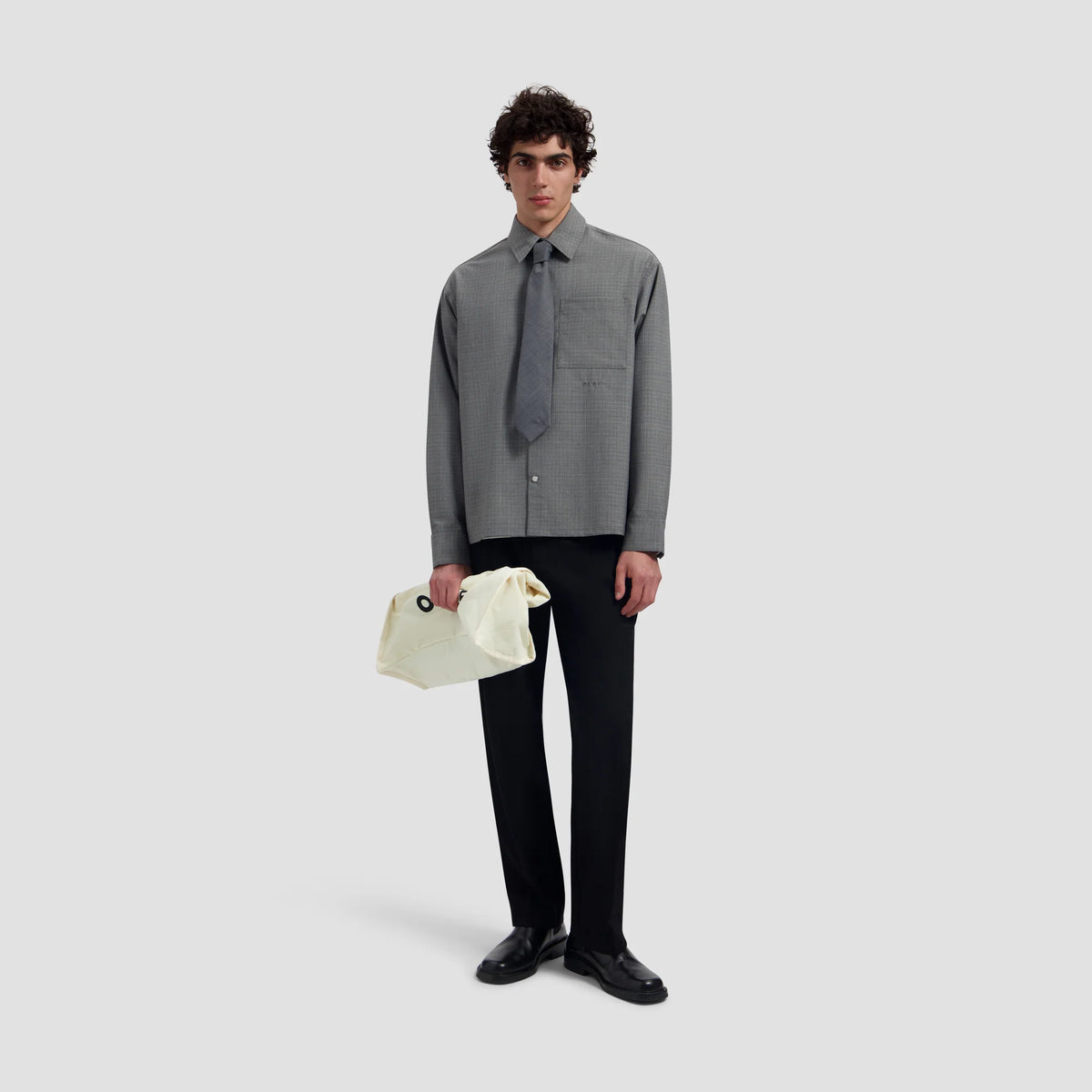 OLAF HUSSEIN WOOL BOXY SHIRT - HEATHER GREY
