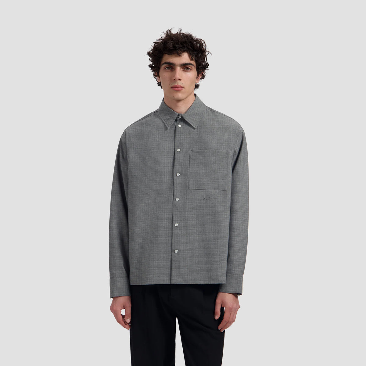 OLAF HUSSEIN WOOL BOXY SHIRT - HEATHER GREY