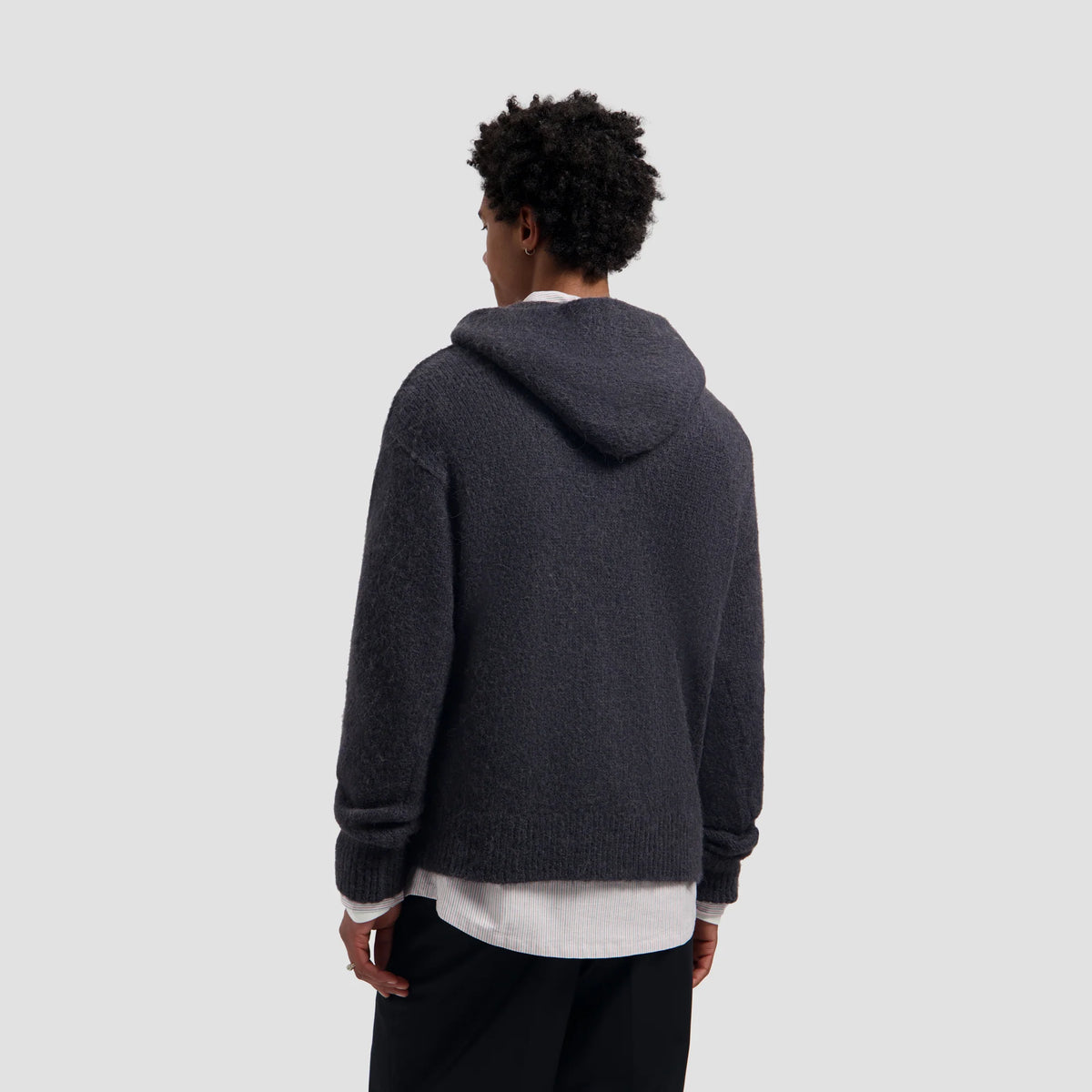 OLAF HUSSEIN  ZIP KNITTED HOODIE - CHARCOAL