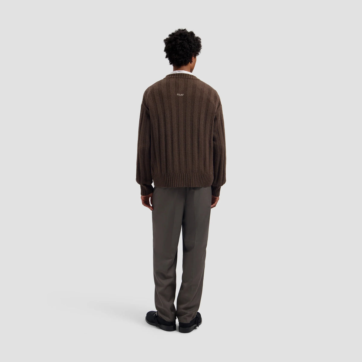 OLAF HUSSEIN RIBBED KNITTED V-NECK - CHOCOLATE CHIP