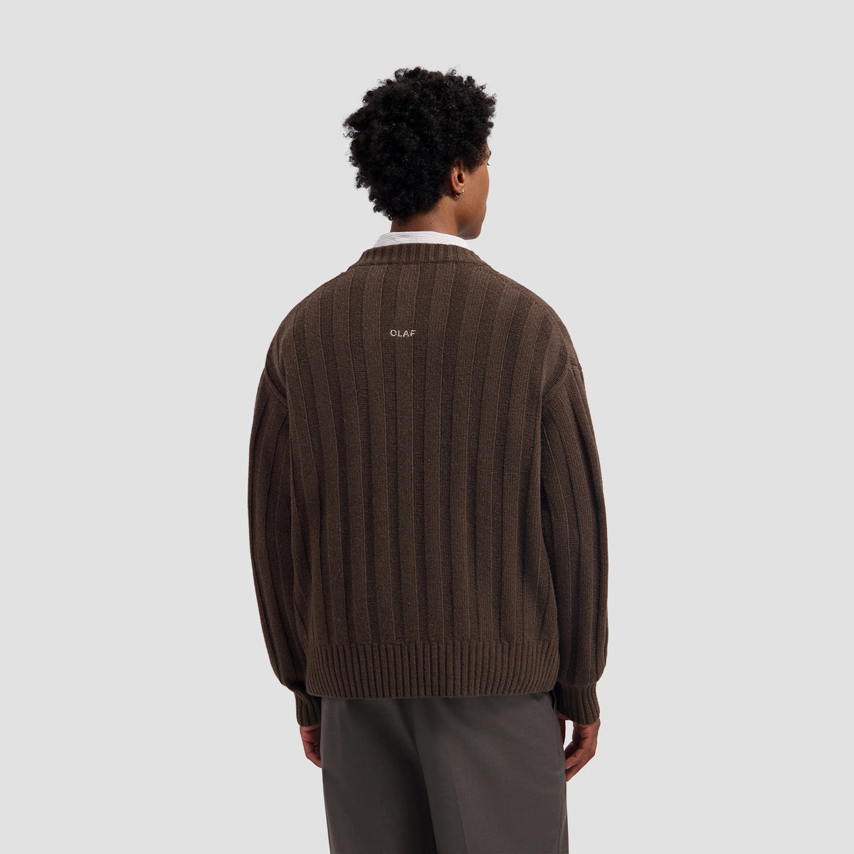 OLAF HUSSEIN RIBBED KNITTED V-NECK - CHOCOLATE CHIP