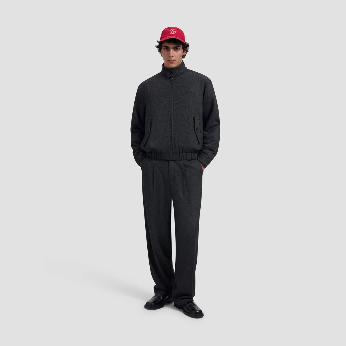 OLAF HUSSEIN HERRINGBONE RELAXED PLEATED PANT - CHARCOAL