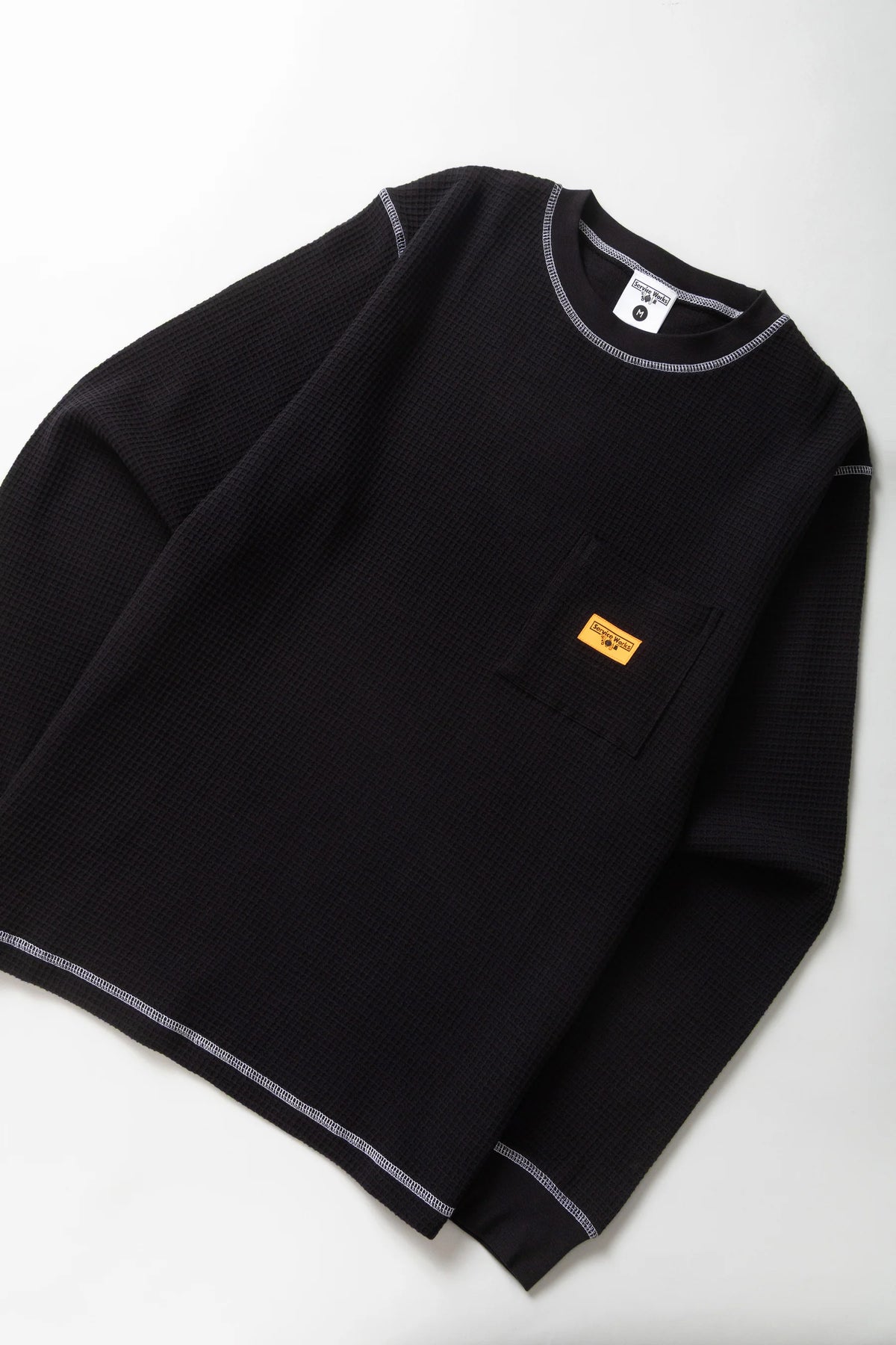 Service Works Waffle Contrast Thermal Long Sleeve Tee - Black/White