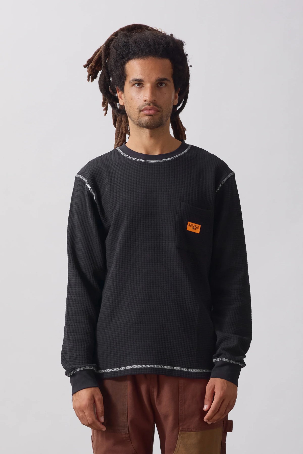 Service Works Waffle Contrast Thermal Long Sleeve Tee - Black/White