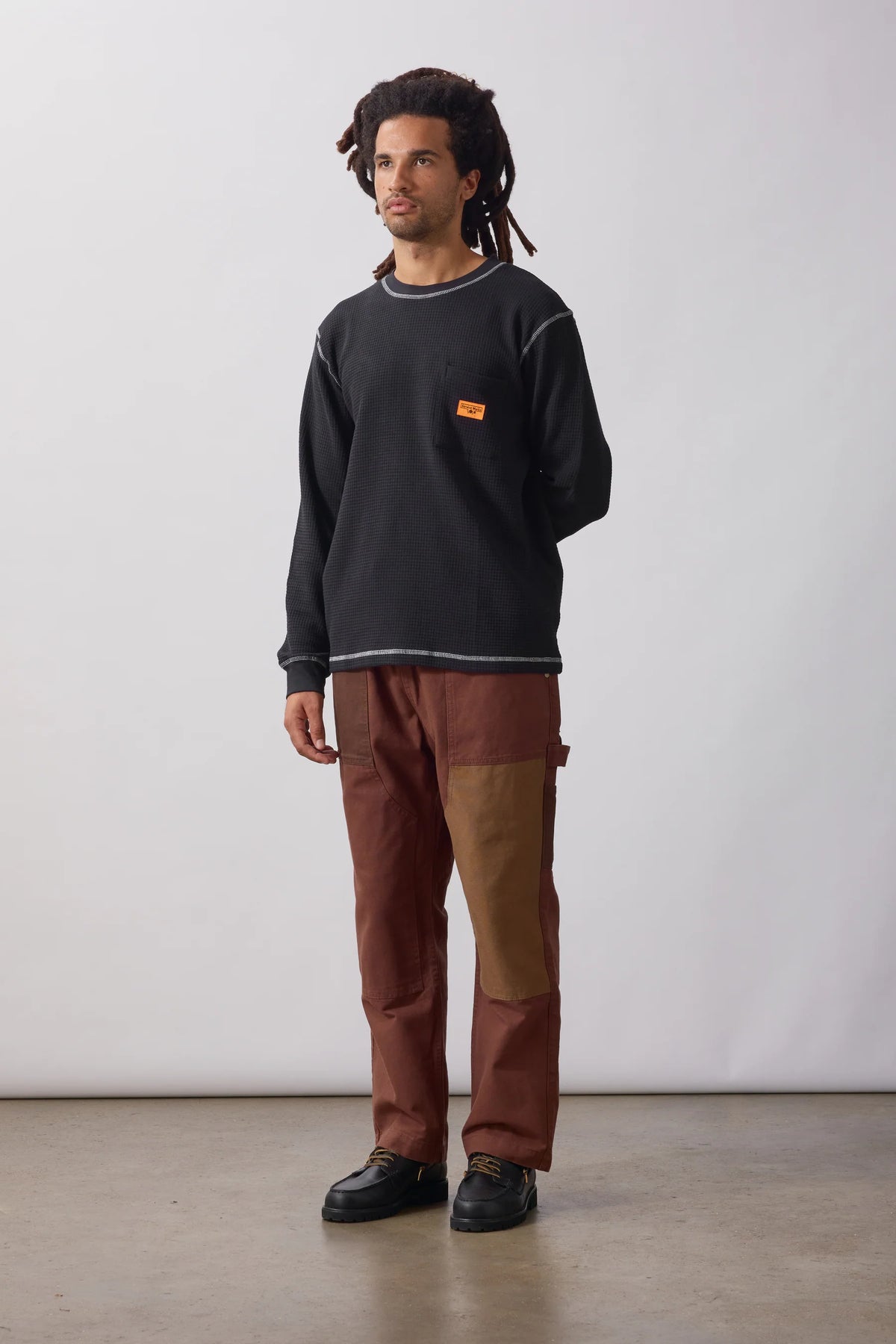Service Works Waffle Contrast Thermal Long Sleeve Tee - Black/White